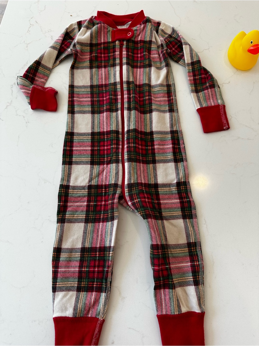 [Hanna Andersson] Red and Cream Plaid Zip Footie Pajamas